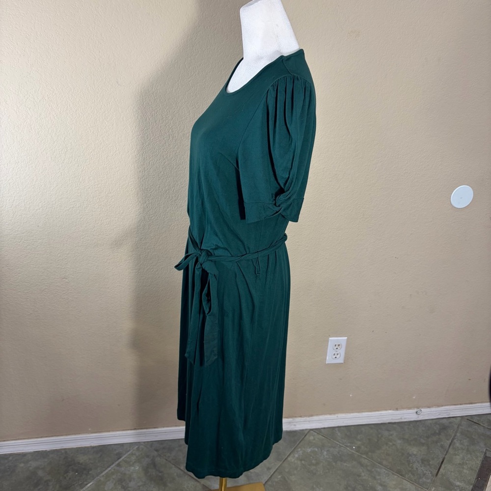 Boden Dark Green Belted Waist Short Sleeve Knot Detail Jersey Mini Dress Sz 12R - Picture 6 of 11